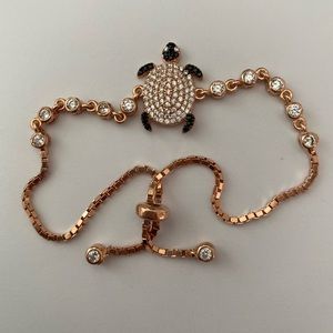 925 Silver turtle bracelet clear black cz 14k rose gold plated